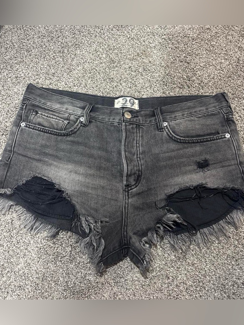 We The Free Washed Black Distressed Denim Shorts